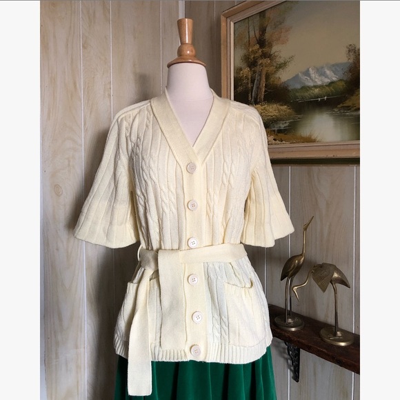 Vintage Sweaters - Vintage Belted Half Sleeve Cardigan